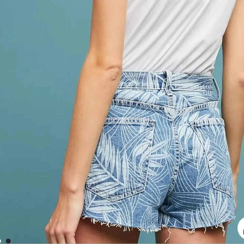 Anthro Current/Elliott Womens Size 25 Palm Print High Rise Denim Jean Shorts
